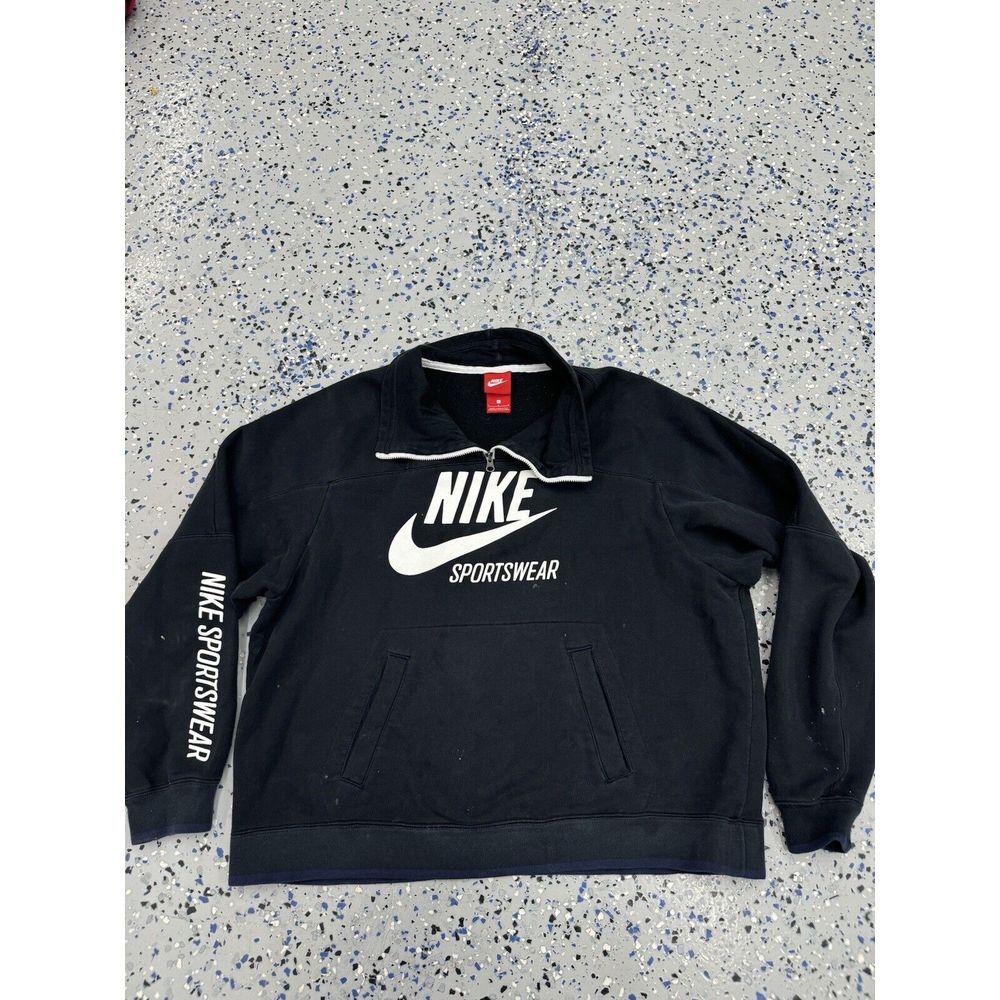 Nike Sweater Women's Large‎ Black Quarter Zip Pullover Sweatshirt Athletic Logo